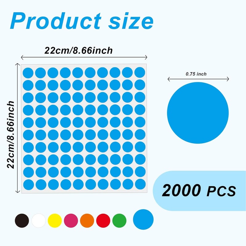 Aurtho 2000 Pcs 3/4" Garage Sale Price Stickers Sheets, Blue Yard Sale Price Stickers, Round Color Coding Labels, Circle Dot Sticker for Home Decorative, Office, Classroom, Papers Etc - Image 2